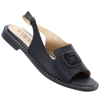 Women's black leather sandals S.Barski KV61-6076