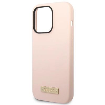 6. Guess Silicone Logo Plate MagSafe Case for iPhone 14 Pro - Pink