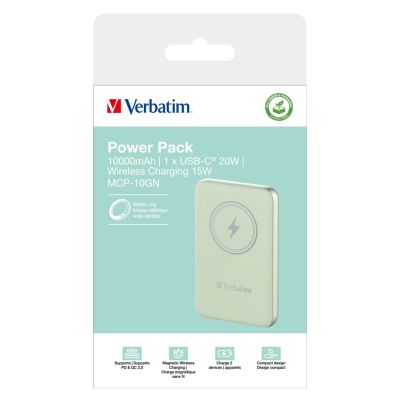 4. Verbatim Charge 'n' Go Lithium Polymer (LiPo) 10000 mAh Wireless Charging Green