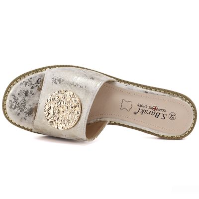 3. Women's gold leather flip-flops S.Barski KV61-6034