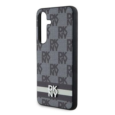 6. DKNY Leather Checkered Mono Pattern & Printed Stripes Case for Samsung Galaxy S24 - Black