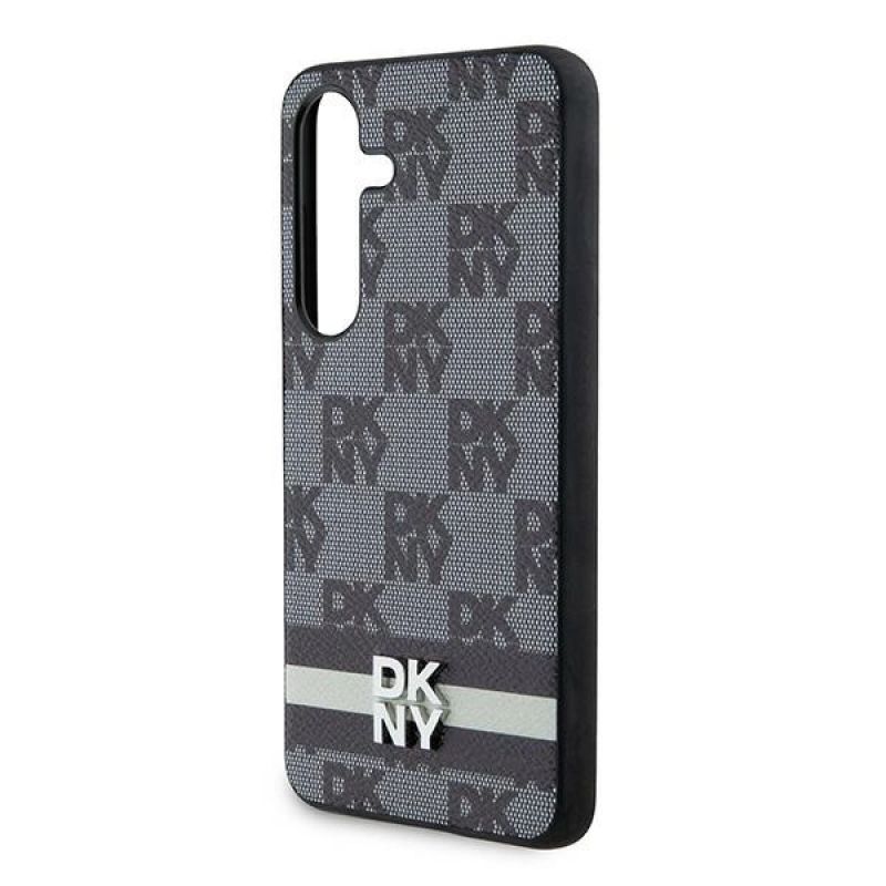 6. DKNY Leather Checkered Mono Pattern & Printed Stripes Case for Samsung Galaxy S24 - Black