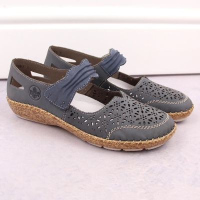 5. Rieker W RKR648 blue openwork leather shoes
