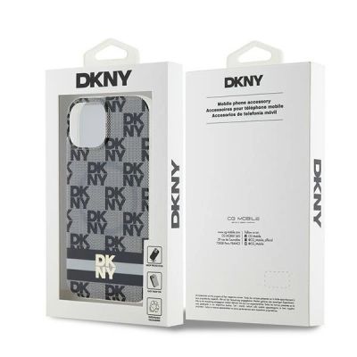 8. DKNY IML Checkered Mono Pattern & Printed Stripes MagSafe Case for iPhone 15/14/13 - Black