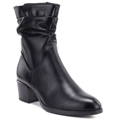 Women's high-heeled ankle boots with a gathered upper, black Vinceza 58682