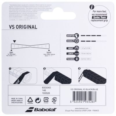 6. Babolat Vs Original Feel Grip 3 pcs. Black and Blue 653040 146/193528