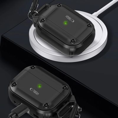 7. Tech-Protect Rough Hook Case with Carabiner for Apple AirPods Pro 1 / 2 - Black
