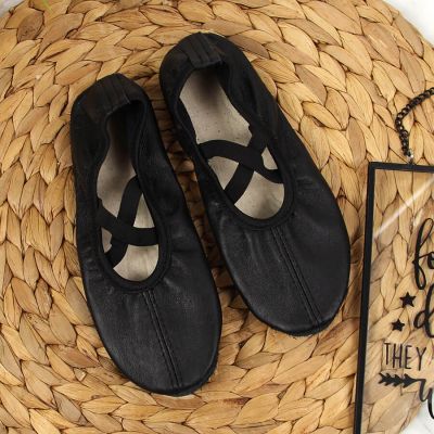 3. Jr Nazo Black Leather Dance Ballet Shoes with Elastic Bands