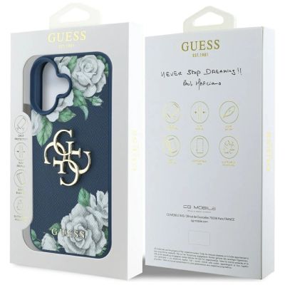 8. Guess Grained Roses Big 4G logo case for iPhone 16 - blue