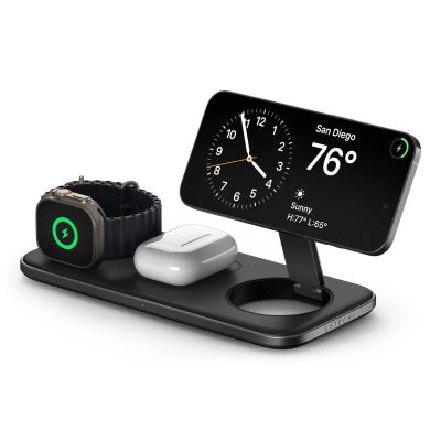 4. Satechi Qi2 Trio Wireless Charging Pad - magnetic wireless charger for three devices (AppleWatch 5W, AirPods 5W, Qi2 15W), 1m cable, 45W wall charger and interchangeable UK and EU plugs included (space gray)