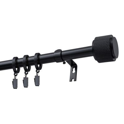 Extendable Single Curtain Rod Ø 19 mm OMEGA Black 140–220 cm with Rings KOWALSKI