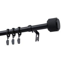 Extendable Single Curtain Rod Ø 19 mm OMEGA Black 140–220 cm with Rings KOWALSKI