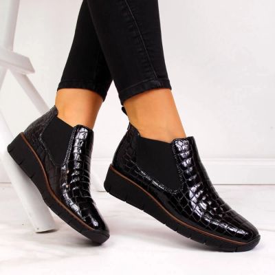 55. Rieker W R474 snakeskin leather ankle boots black