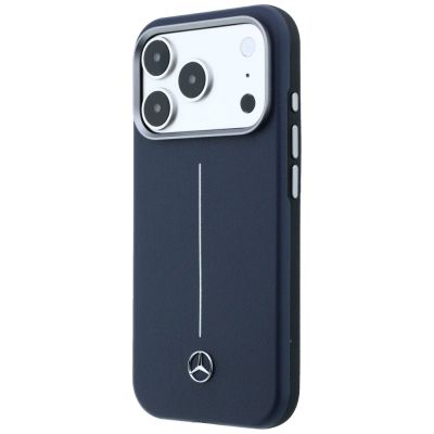 2. Mercedes Leather Semi Wrap Iconic Line MagSafe Case for iPhone 17 Pro - Navy Blue