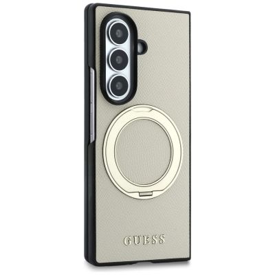 4. Guess Magnetic Ring Stand Grained Classic Logo MagSafe case for Samsung Galaxy Z Fold 8 Ultra - beige