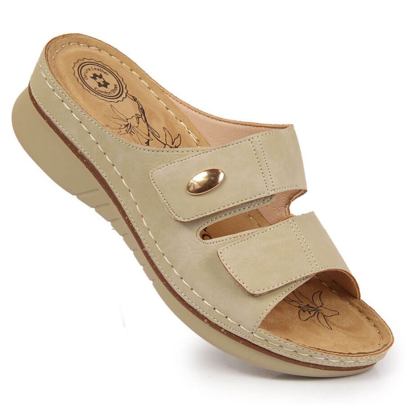 13. eVento W EVE224B beige wedge sandals with velcro 