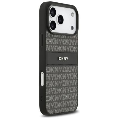 4. DKNY Repeat Texture Pattern with Tonal Stripe Case for iPhone 17 Pro Max - Black