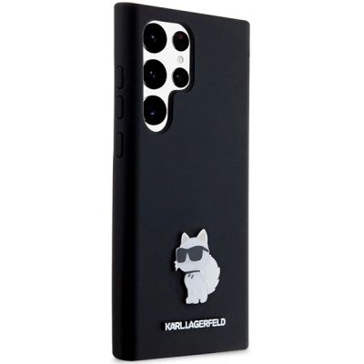 4. Karl Lagerfeld Silicone Choupette Metal Pin case for Samsung Galaxy S23 Ultra - black