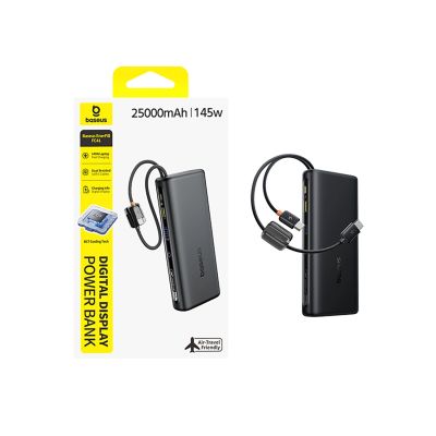 7. Baseus EnerFill FC41 25000mAh 145W Power Bank with Digital Display and Built-in Dual USB-C Cable - Black