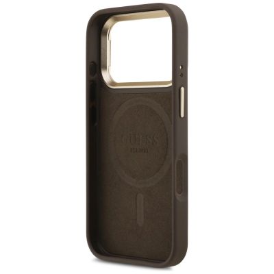 7. Guess 4G PU Triangle Logo & Stand Camera Magsafe Case for iPhone 17 Pro - Brown