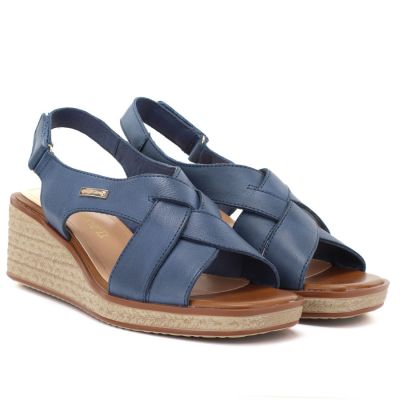 3. Sergio Leone SK297 Navy Blue Women's Leather Wedge Sandals