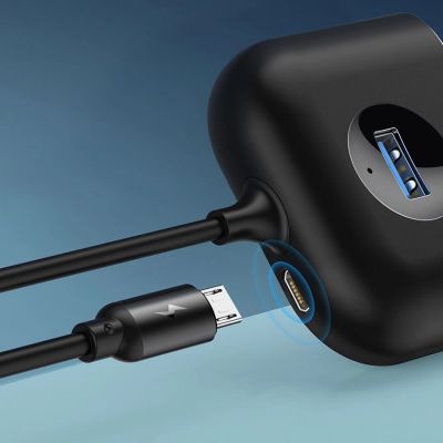 9. HUB Baseus Square USB-A to 1x USB-A 3.2 Gen 1 / 3x USB 2.0 with 1m cable - black