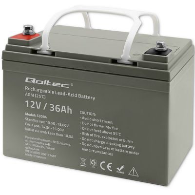 8. Qoltec AGM Battery | 12V | 36Ah | Maintenance-free | Efficient | LongLife | for UPS, scooter