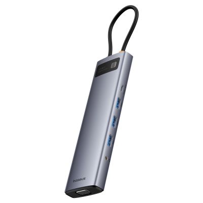 2. HUB 11in1 Baseus Metal Gleam Series USB-C to USB-C PD / 3x USB-A 3.0 / USB-A 2.0 / HDMI / VGA / AUX / RJ-45 / SD TF - gray