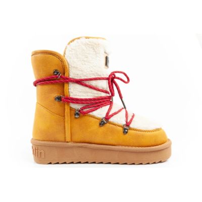 4. D.Franklin women's winter snow boots, fashionable fur lining, mustard color