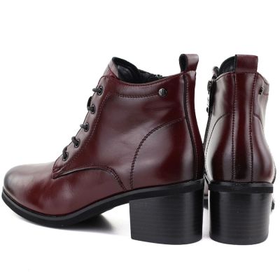 9. Women's leather lace-up high-heeled ankle boots, burgundy, Vinceza EN27-133107