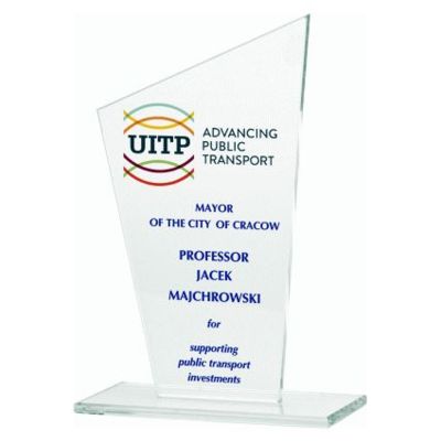 Glass trophy with LuxorJet color print