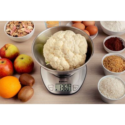 17. ELDOM ELECTRONIC KITCHEN SCALE WK320S RENA ACCURACY 1 G WEIGHT UP TO 5 KG LED DISPLAY STEEL WITH BOWL
