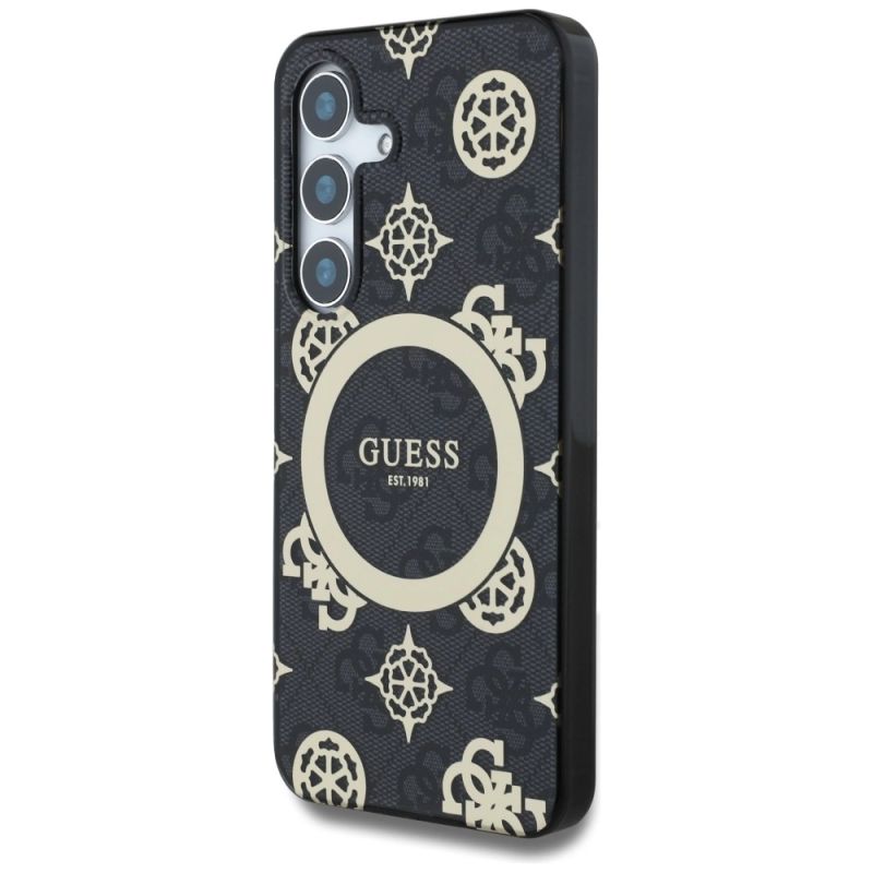 2. Guess 4G Background Gold Electroplated Peony Pattern MagSafe case for Samsung Galaxy S25 black