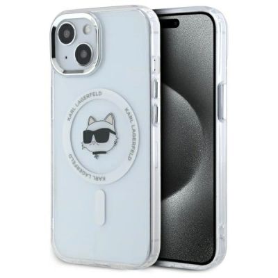 Karl Lagerfeld IML Metal Choupette Head MagSafe iPhone 15 Plus Case - White