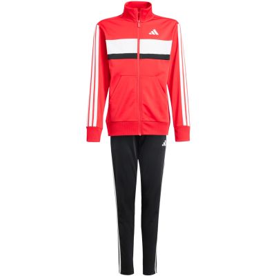 8. adidas Seasonal Essentials Tiberio 3-Stripes Tricot Kids Tracksuit Red and Black JI6214