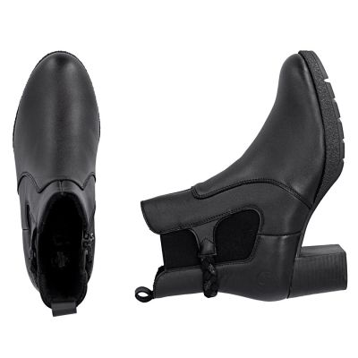 5. Women's leather ankle boots with heels, insulated, black, Rieker 77651-00