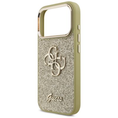 6. Guess Fixed Glitter Big 4G Metal Frame case for iPhone 17 Pro - gold