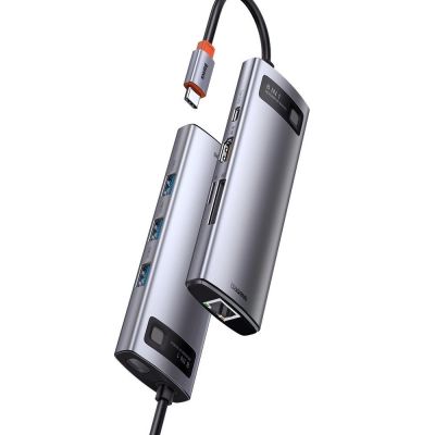 4. Baseus Metal Gleam 8in1 USB-C Hub - USB-C PD 100W 1x HDMI 4K 30Hz 1x SD and microSD card reader 3x USB-A 3.2 1xRJ45 - gray
