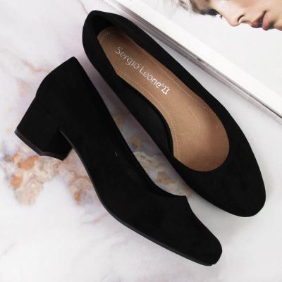 17. Sergio Leone W SK354C Suede Block Heel Pumps Black