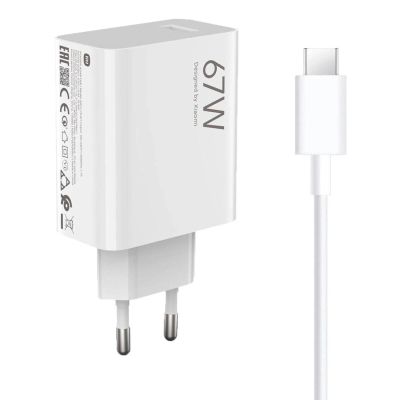 5. Xiaomi BHR9465EU 67W 6.2A USB-A Wall Charger with USB-C Cable - White