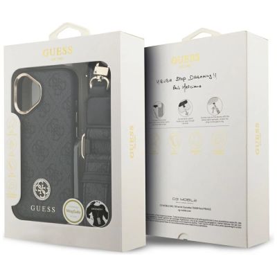 9. Guess 4G Strass Logo & Big Strap Metal Buttons MagSafe Case for iPhone 17 - Black