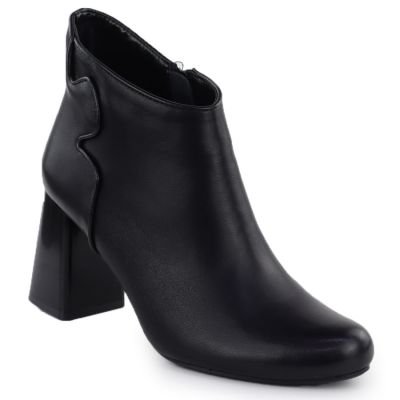 Elegant black leather ankle boots with a block heel, Jezzi OLI21-2