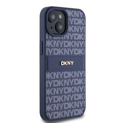 4. DKNY Leather Mono Stripe & Metal Logo case for iPhone 15 / 14 / 13 - blue