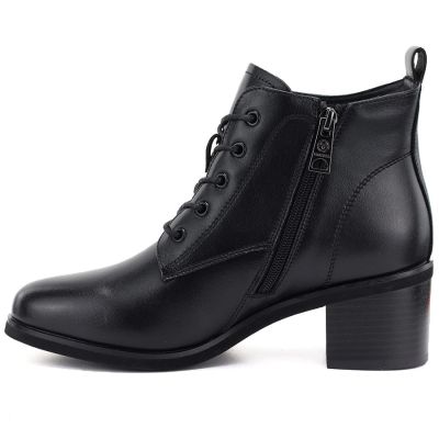 8. Women's leather lace-up high-heeled ankle boots, black, Vinceza EN27-133107