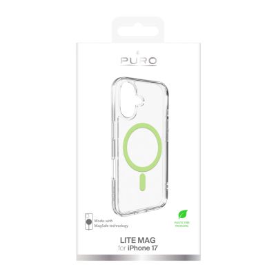 2. Puro Lite Mag TPU+PC Case Compatible with MagSafe for iPhone 17 - Transparent with Green Ring