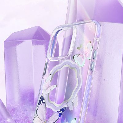 2. Kingxbar Butterfly Series magnetic case for iPhone 14 Plus MagSafe case with butterflies pink