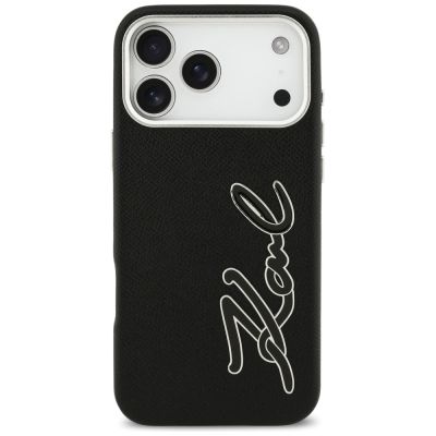 3. Karl Lagerfeld FW Grained Signature Logo Case for iPhone 17 Pro Max - Black