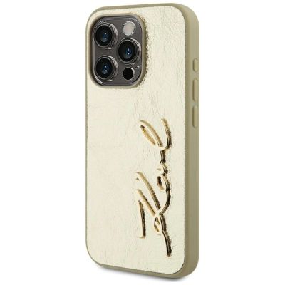2. Karl Lagerfeld Wrinkled Metal Signature iPhone 15 Pro Case - Gold