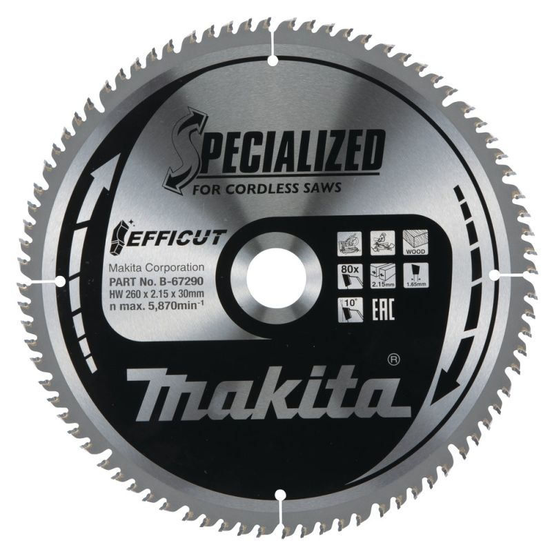 TCT disc Makita B-67240 260X2.15X30mm 10° T80 EFFICUT