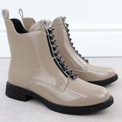 3. Women's patent leather ankle boots in beige D&A S.Barski Premium Collection MR52-108